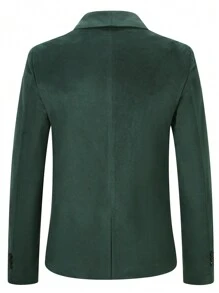 Manfinity Mode 男士側扣西裝外套,配有u形扣和荷葉領 - 墨綠色 - 查看 2