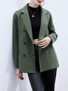 GENKIRA Lapel Collar Double Breasted Blazer - Army Green - View 5