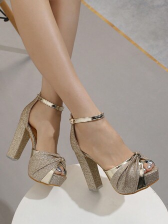 2025秋冬季女士防水厚底露趾粗跟凉鞋，适合夜店、派对、春夏穿着，性感迷人，女士高跟鞋，派对装扮