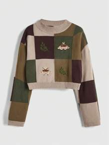 ROMWE Fairycore Butterfly Graphic Patchwork Crop Sweater