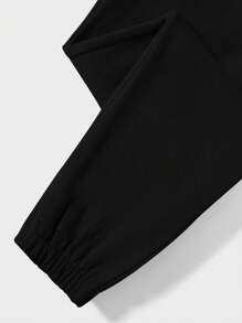 SHEIN Cottnline Men's Casual Letter Printed Sweatshirt And Sweatpants Set - Black - View 5