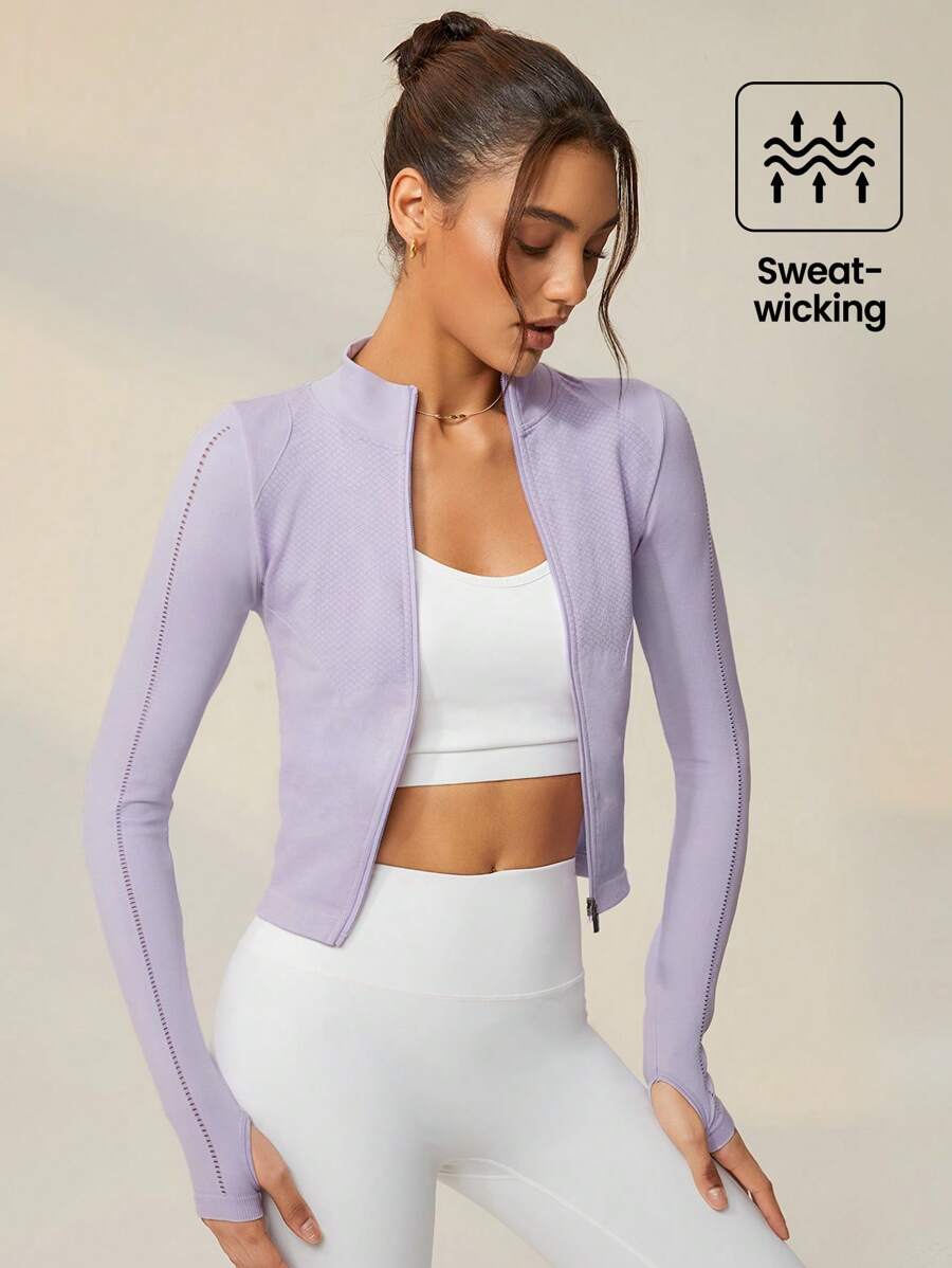 Lifespree 拉鏈開襟短款運動夾克 - 紫羅蘭色 - 查看 1