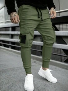 Manfinity Homme Loose Fit Men's Cargo Pants With Flap Pockets And Drawstring Waist, For Fall