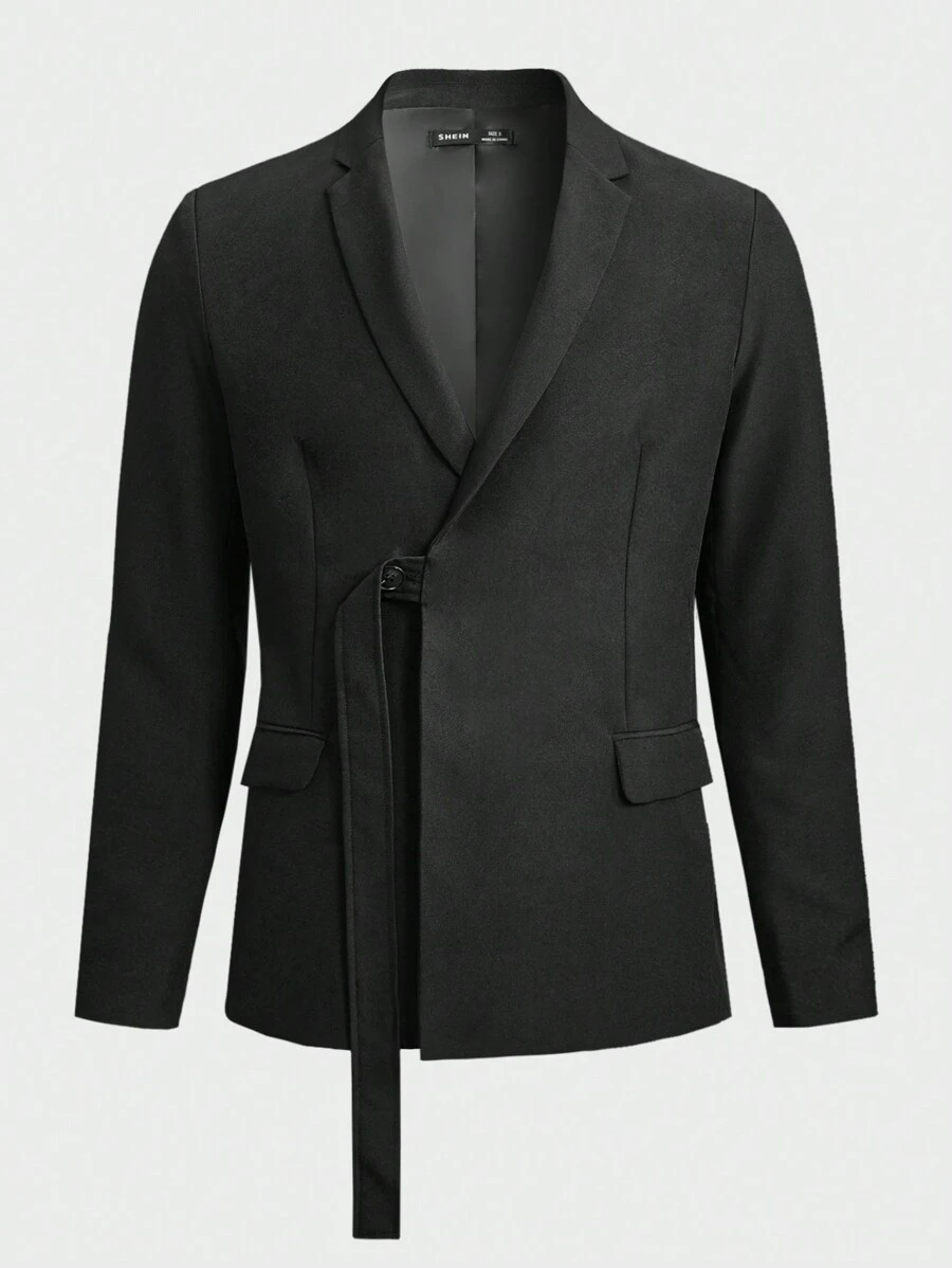 Manfinity VCAY 男士素色單釦西裝外套 - 黑色 - 查看 1