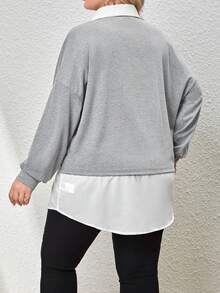 SHEIN Essnce Plus Two Tone Drop Shoulder 2 In 1 Sweatshirt - Light Grey - View 2