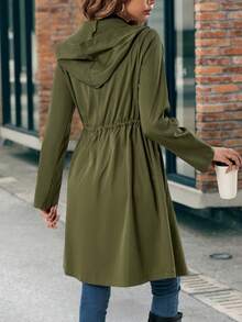 SHEIN Frenchy 拉鏈開襟腰部抽繩連帽外套 - 軍綠色 - 查看 2