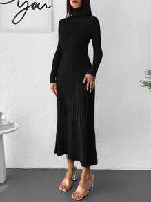 EURMUSE 高領條紋針織毛衣洋裝