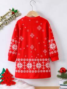 SHEIN 女小童聖誕圖案落肩袖洋裝