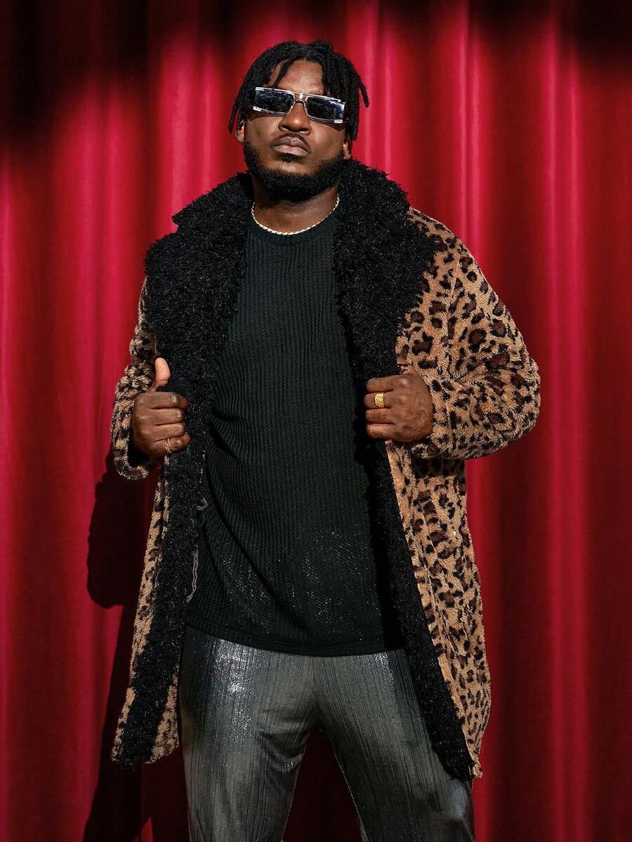 GENTILAND Áo khoác lót gấu in họa tiết da báo rộng rãi cho nam cỡ lớn - Nhiều màu - Xem 1