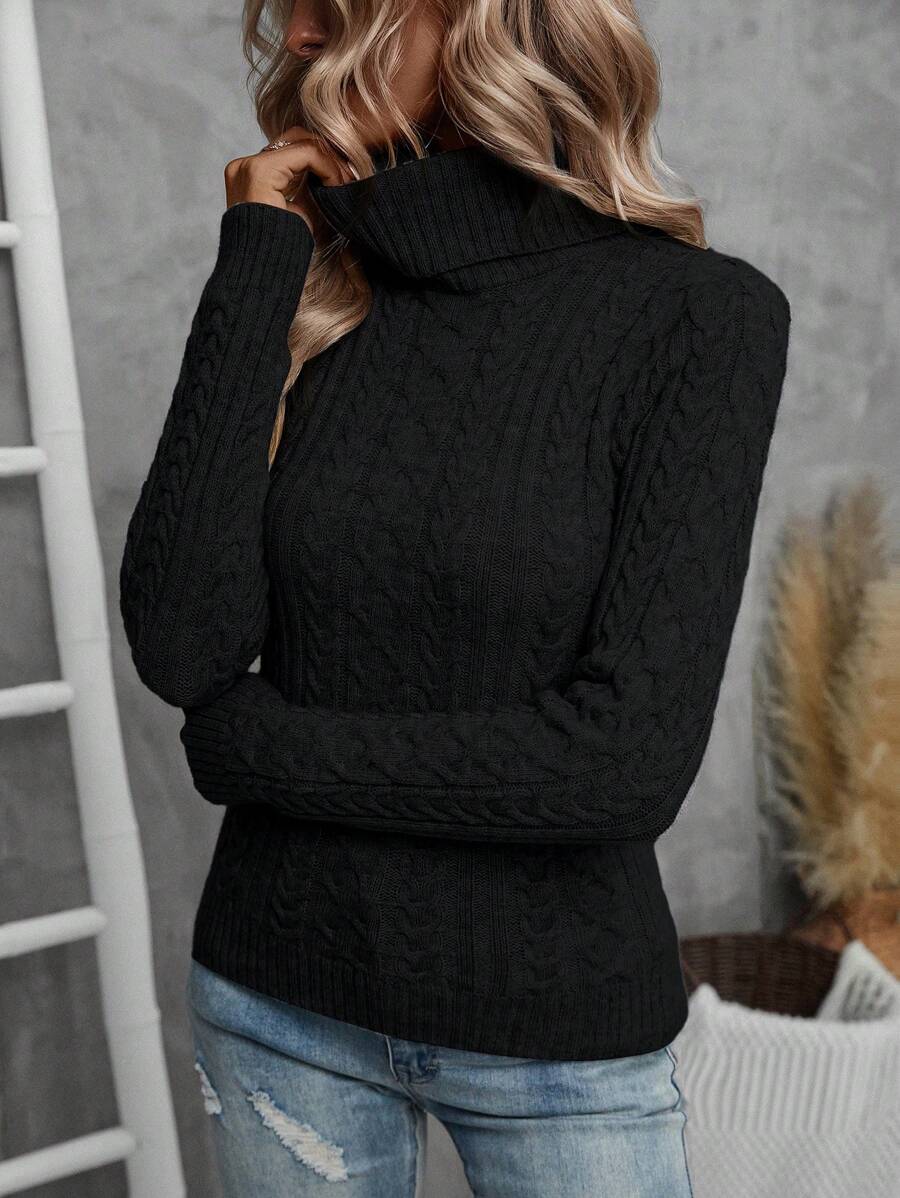 SHEIN LUNE Áo cao cổ Xoắn Dan Áo len - màu đen - Xem 1