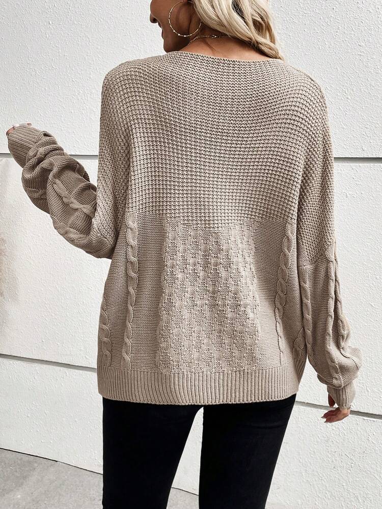 Cable Knit Drop Shoulder Knit Pullover Fall Winter Sweater
