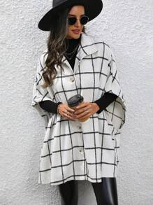 SHEIN LUNE Plaid Print Batwing Sleeve Coat - Multicolor - View 1