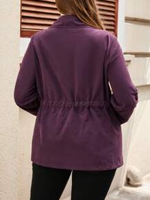 EMERY ROSE Plus Lapel Neck Belted Coat - Purple - View 2