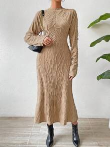 SHEIN Privé Vestido línea A unicolor - Caqui - Ver 5