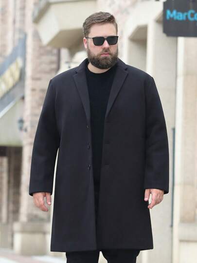 Manfinity Homme Abrigo de solapa entallada de un solo pecho de unicolor para hombre de talla grande