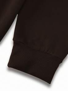 Manfinity 寬鬆版型男士龍與字母圖案帽衫拉鍊衛衣,不附t恤底部 - 咖啡棕 - 查看 3