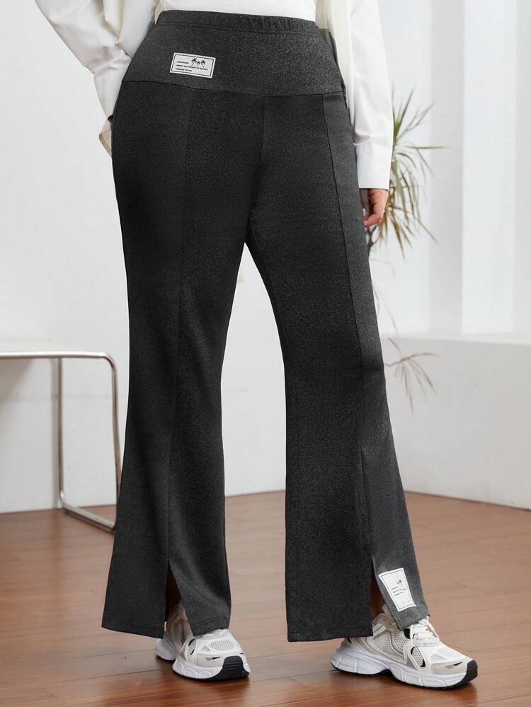 Plus Letter Patched Detail Split Hem Flare Leg Pants