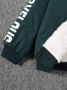 SHEIN Young Boy Letter Graphic Thermal Lined Jacket - Green - View 6