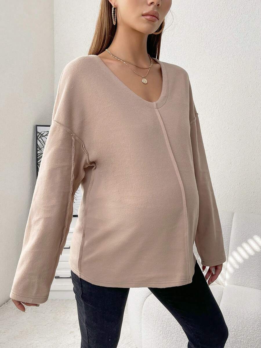SHEIN Maternity Drop Shoulder Tee - Khaki - View 1