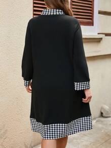 EMERY ROSE 大碼千鳥格印花小高領洋裝 - 黑與白 - 查看 2