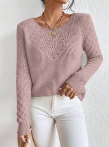 SHEIN Cottnline Solid Color Sweater - Coral Pink - View 3