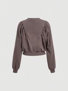 SHEIN MOD 女款純色百褶運動衫 - 咖啡棕 - 查看 2