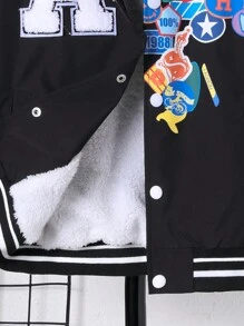 SHEIN 男大童貼布細節條紋飾邊學院風夾克不帶T恤 - 黑色 - 查看 3