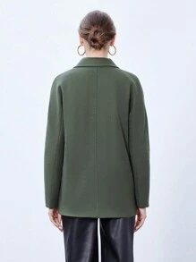 GENKIRA Lapel Collar Double Breasted Blazer - Army Green - View 2