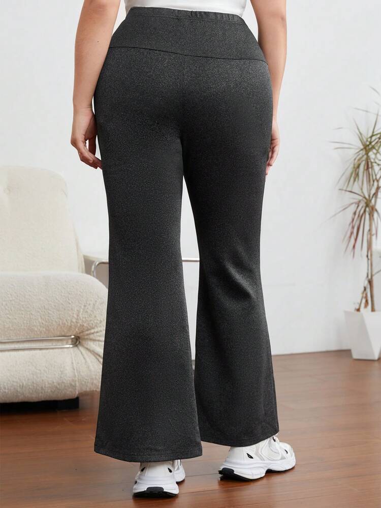 Plus Letter Patched Detail Split Hem Flare Leg Pants