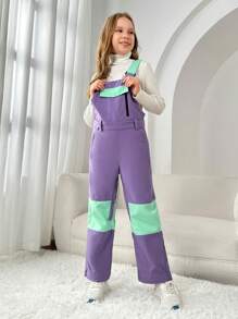 Chica preadolescente Overol de color combinado con diseño de solapa Activo sin jersey - Multicolor - Ver 4