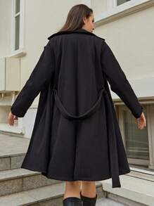 SHEIN Cottnline Solid Lapel Neck Belted Overcoat - Black - View 2