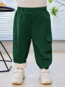 SHEIN Đứa bé trai Túi nắp bên cạnh Lót nhiệt Quần - Màu xanh lá cây đậm - Xem 1