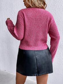 Flirla Suéter de punto con cuello cruzado y envolvente en talla grande para otoño e invierno - Rosa Fucsia - Ver 2