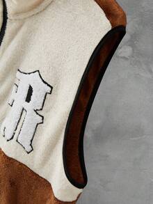 Manfinity Men Letter Graphic Colorblock Contrast Binding Fleece Vest Coat Without Tee - Multicolor - View 5