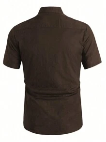 Manfinity Homme Men's Plus Size Stand Collar Shirt - Brown - View 2