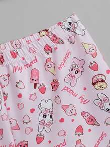 Tween Girl Cartoon Graphic Contrast Binding Cami Top & Shorts - Multicolor - View 4