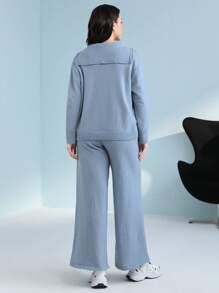 Mulvari Plus Half Zip Drop Shoulder Sweater & Knit Pants - Blue - View 3