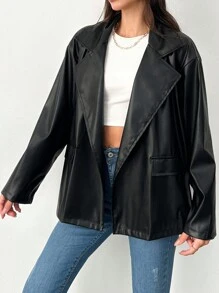 SHEIN Cottnline Lapel Neck Belted Blazer - Black - View 5