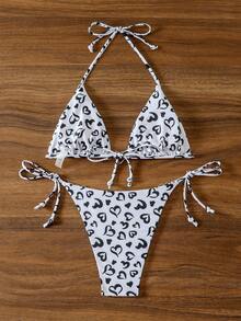 SHEIN Swim Hình trái tim In Nút ven Bộ Bikini - Nhiều màu - Xem 4