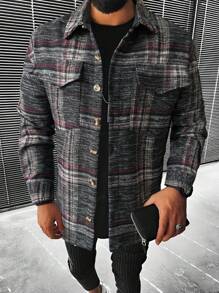Manfinity Homme Hombres Sobrecamisa de cuadros con bolsillo con solapa