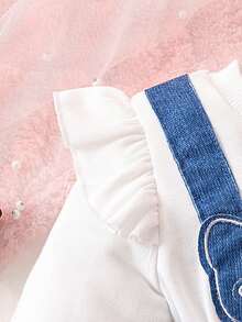 女嬰蝴蝶圖案荷葉邊荷葉袖假兩件洋裝 - 彩色 - 查看 4