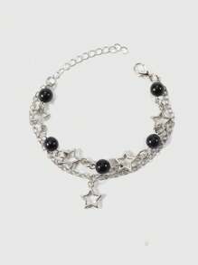 ROMWE Grunge Punk Pulsera con diseño de estrella con cuenta con diseño de cadena