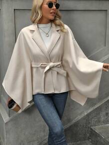 SHEIN LUNE Solid Lapel Neck Belted Overcoat - Apricot - View 4