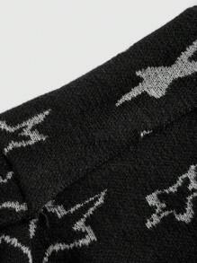 ROMWE Grunge Punk Star Pattern Foldover Off Shoulder Trumpet Sleeve Ripped Trim Sweater - Black - View 4