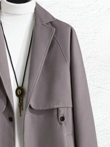 Manfinity Homme 1pc Loose Fit Men's Lapel Collar Single-Breasted Overcoat - Coffee Brown - View 3