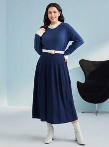 Mulvari Plus Solid A-Line Pleated Sweater Skirt