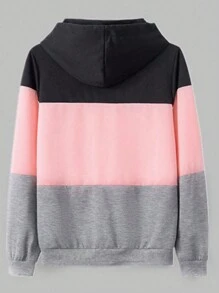 SHEIN EZwear Color Block Drawstring Hooded Sweatshirt - Multicolor - View 2