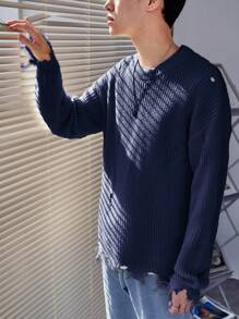 Manfinity EMRG Männer Pullover mit Riss Drop Shoulder Riss, - Königsblau - Übersicht 5