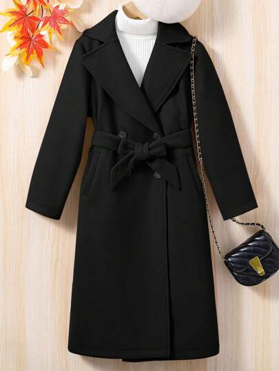 Sparklyn Tween Girl 1pc Double Breasted Belted Overcoat