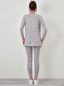 EURMUSE Gray Split T-shirt And Leggings Two-piece Set - Grey - View 2